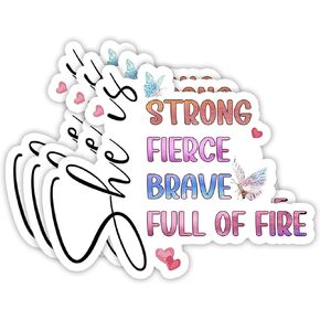 (3Pcs) She is Strong Fierce Strong Full of Fire Sticker Inspirational Vinyl Decals for Tumbler Laptop Water Bottles Books Phone - Size 3x2.5 Inches