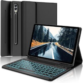 حالة لوحة المفاتيح لـ Galaxy Tab S10 Plus/S9 Plus/S9fe Plus 12.4 بوصة ، 7 ألوان إضاءة خلفية ، قابلة للشحن ، لوحة مفاتيح لاسلكية قابلة للفصل