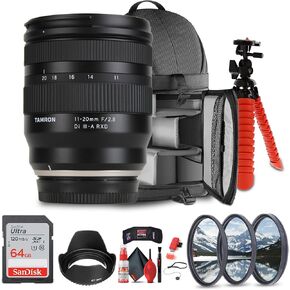 Tamron 11-20mm f/2.8 Di III-A RXD Lens (FUJIFILM X) (AFB060X-700) + Sling Backpack + Photography Software + 64GB Memory Card + Lens Filter Kit + Flexible Tripod + Cleaning Kit + Lens Hood + More