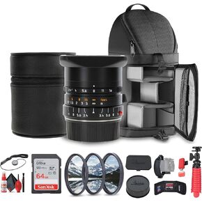 Leica Super-Elmar-M 21mm f/3.4 ASPH. Lens (11145) + Sling Backpack + 64GB Memory Card + Lens Filter Kit + Flexible Tripod + Cleaning Kit + Hand Strap + Card Wallet + Card Reader + Lens Cap