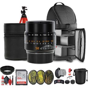 Leica Summilux-M 50mm f/1.4 ASPH. Lens (11728) + Sling Backpack + 64GB Memory Card + Lens Filter Kit + Flexible Tripod + Cleaning Kit + Lens Pouch + Hand Strap + Lens Hood + Card Wallet + More