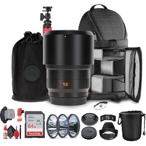 Leica APO-Summicron-SL 50mm f/2 ASPH. Lens (11185) + Sling Backpack + 64GB Memory Card + Lens Filter Kit + Flexible Tripod + Cleaning Kit + Lens Pouch + Lens Hood + Hand Strap + Card Wallet + More