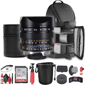 Leica APO-Summicron-M 35mm f/2 ASPH. Lens (Black) (11699) + Sling Backpack + 64GB Memory Card + Flexible Tripod + Cleaning Kit + Lens Pouch + Hand Strap + Card Wallet + Card Reader + Lens Cap