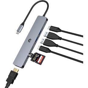 USB C HUB, USB 3.0 HUB, 7 in 1 USB C Adapter with 4K HDMI, USB C 3.0 Data Port, 2 USB 3.0, 4K HDMI, 100W PD, SD/TF Card Reader Compatible with Windows, Laptop