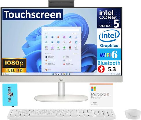 HP All-in-One 24 All-in-One 23.8" Touchscreen FHD Display (Intel Ultra 5 125U, 64GB DDR5, 512GB PCIe SSD, Intel Graphics, WiFi 6, Webcam, Win 11 Home) w/MS 365 Personal, DKZ USB Port Expander in Saudi Arabia