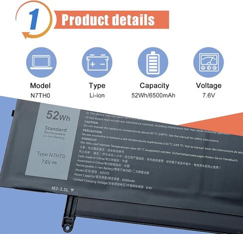 ASODI N7HT0 52Wh Laptop Battery Compatible with Dell Latitude 15 9510 9520 Latitude 9520 2-in-1 Series N7HTO TVKGH V5K68 08NFC7 089GNG HYMNG 0HYMNG N2NLL 0PKW00 7.6V 6500mAh in Saudi Arabia