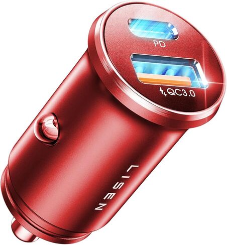 iPhone 16 Car Phone Charger ، 54W Super Fast Car Charger Adapter ، Lisen All-Metal Scareette Lighter Adapter ، Dual Port PD 36W/12V USB C Car Charger Plug for iPhone 16 15 14 13 12 Pro Max ، Samsung ، Red in Kuwait