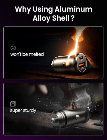 iPhone 16 Car Phone Charger ، 54W Super Fast Car Charger Adapter ، Lisen All-Metal Scareette Lighter Adapter ، Dual Port PD 36W/12V USB C Car Charger Plug for iPhone 16 15 14 13 12 Pro Max ، Samsung ، Red in Kuwait