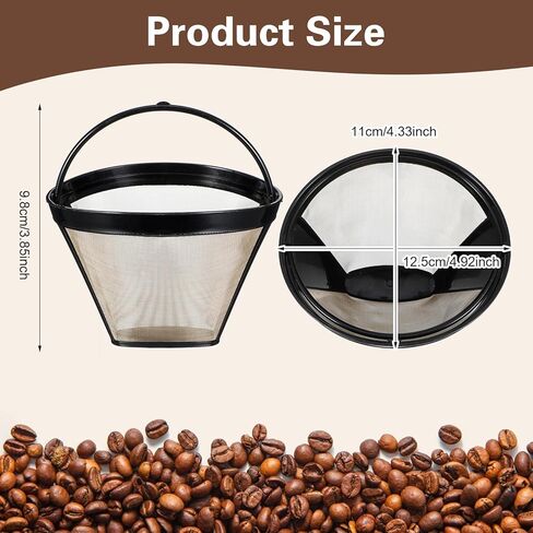 مرشحات القهوة القابلة لإعادة الاستخدام ، 8-12 كوب من الفلتر القهوة الذهبي المخروطي ، مخروطي ، مرشحات صانع القهوة سلة دائمة متوافقة مع فلتر القهوة المزدوج نينجا in Kuwait