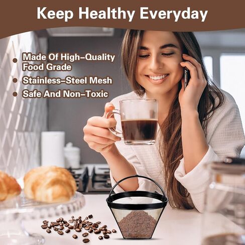 مرشحات القهوة القابلة لإعادة الاستخدام ، 8-12 كوب من الفلتر القهوة الذهبي المخروطي ، مخروطي ، مرشحات صانع القهوة سلة دائمة متوافقة مع فلتر القهوة المزدوج نينجا in Kuwait