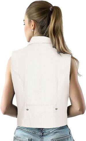 OFOKEDA Women's Lapel Denim Vest Button Vest Jacket Blue Vest in Kuwait