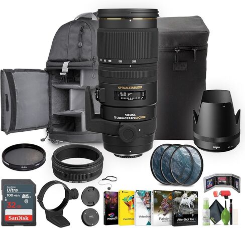 Sigma apo 70-200mm f/2.8 ex dg os hsm lens for Nikon F + Professional MC 3 قطعة مرشح ، 77 مم UV/cpl/f + bower 77mm digital hd circulizer filter + more in Kuwait
