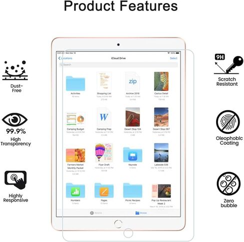 فيلم زجاجي مزخرف مناسب لـ Apple iPad Air 3 (10.5 بوصة) ، واقي شاشة 1 حزمة ، وصول عالي ، و 9 ساعات ، وتثبيت سهل in Kuwait