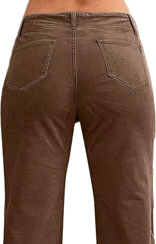 Flamingals Women's Corduroy Dual Button Zip Fly Flare Pants Mid Waist Casual Pants in Kuwait