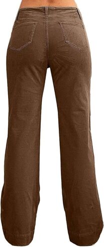 Flamingals Women's Corduroy Dual Button Zip Fly Flare Pants Mid Waist Casual Pants in Kuwait