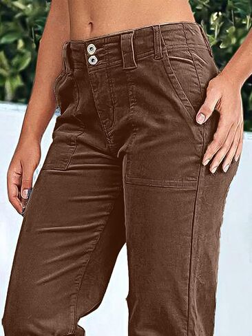 Flamingals Women's Corduroy Dual Button Zip Fly Flare Pants Mid Waist Casual Pants in Kuwait