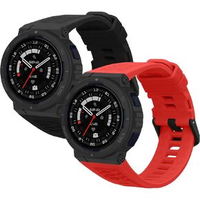 kwmobile Straps Compatible with Amazfit Active Edge (A2212) Straps - 2x Replacement Silicone Watch Bands - Black/Dark Blue