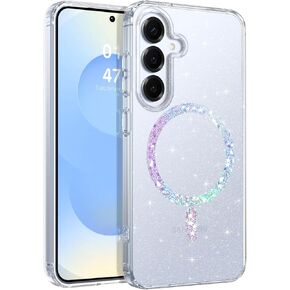 BENTOBEN Compatible with Samsung Galaxy S25 Plus Case 6.7", Magnetic Clear Crystal Glitter Galaxy S25+ Phone Case Compatible with Magsafe, Cute Sparkly Protective Case for Women Girl,Clear/Glitter