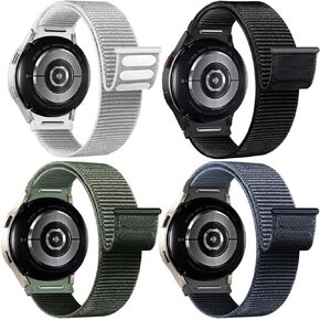Nylon Bands for Samsung Galaxy Watch 7 6 5 4 FE Band 40mm 44mm/Watch 6 4 Classic 43mm 47mm 42mm 46mm/5 Pro 45mm,One Click No Gap Fabric Sport Strap Wristband for Samsung Watch 4 5 6 7 FE Women Men,4 Pack