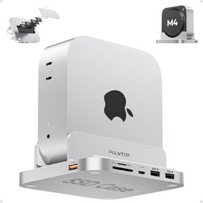 8-in-1 Vertical USB-C Hub for Mac Mini M4 Hub with M.2 SSD Enclosure, Aluminum Mac Mini M4 Pro 2024 Dock Stand Accessories with USB A/C 3.2 10Gbps, 2 x USB A 2.0, 3.5mm Audio Mic, SD/TF Slots