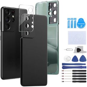 YWLRONG for Samsung Galaxy S21 Ultra 5G Back Glass Replacement Rear Glass Battery Cover Housing Door for Samsung S21 Ultra 5G SM-G998U SM-G998U1 with Pre-Installed Camera Frame(Black)