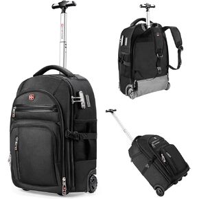 Rolling Backpack with Wheels, USB & Type-C Charging Ports, 21x14x9, Water-Resistant, 17.3" Laptop Compartment, EVA Material, Built-In Customs Lock – Wheeled Business Backpack for Travel, Work, College