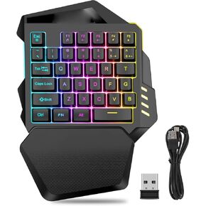 VBESTLIFE One Handed RGB Mechanical Gaming Keyboard, 2.4G Type C Professional Gaming Keypad with Recessed Keycap, 8RGB Lighting Modes, 35 Keys