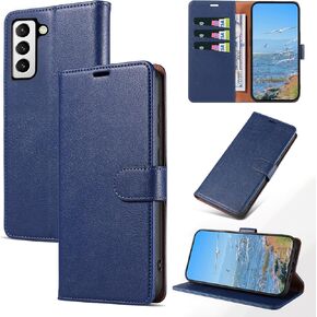 Case for Samsung Galaxy S21 FE, RFID Blocking PU Leather Wallet Case with Card Holder, Magnetic Flip Cover Compatible with Samsung S21 FE, Blue