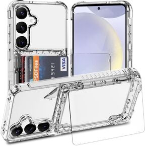 Galaxy S25 Plus Case, Samsung 25 Plus Case Wallet 4 Credit Card Holder Slot Clear Flip Cover Back Pocket Kickstand Photo Compartment Rugged Bumper Hard Armor Protective Shell for Samsung Galaxy S25+