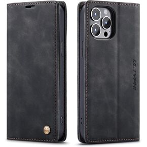 QLTYPRI Wallet Case for iPhone 13 [6.1 Inch], Vintage Folio PU Leather Case with Card Slots Magnetic Closure Kickstand Flip Shockproof Phone Cover for iPhone 13 - Wine Red