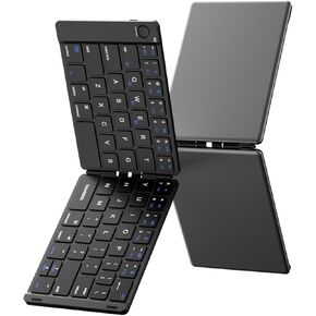 Samsers Wireless Folding Keyboard, Wireless Foldable Bluetooth Keyboard, Full-Size Travel Keyboard Sync Up to 3 Devices for iOS Android Windows Phone Tablet and Laptop, Leather Black