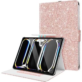Fingic for iPad Pro 13 inch Case 2024 M4 7th Glitter Sparkly with Pencil Holder Support Pencil Pro and Pencil(USB-C) Leather Folio Smart Stand Magnetic Auto Wake/Sleep Shockproof Case foriPad Pro 13