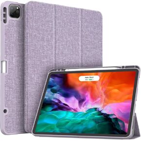 Soke for iPad Pro 12.9 Case 2020 & 2018 with Pencil Holder - [Full Body Protection + Apple Pencil Charging + Auto Wake/Sleep], Soft TPU Back Cover for 2020 iPad Pro 12.9(Violet)