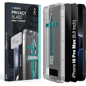 Deppa |2 Pack| Premium Privacy Screen Protector for iPhone 16 Pro Max (6.9') Tempered Glass Edge to Edge Full Cover with Easy Installation Kit Tray - Anti Spy, Private, Dark, Black Film