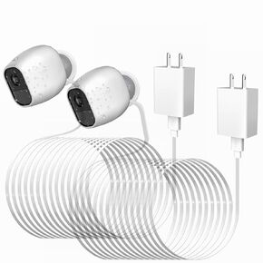 Power Cable 20Ft / 6M for Arlo Cameras, 2-Pack Power Cord and Charger, Outdoor Indoor Arlo Power Cord for Arlo Pro & Arlo Pro 2 and Arlo GO, No Charging Needed
