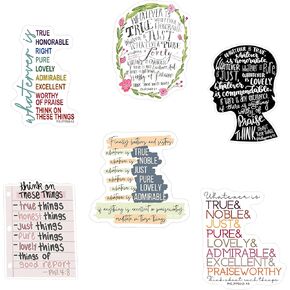 Pack of 6 Philippians 4 8 Whatever is True, Noble, Right, Pure, Lovely, Admirable Waterproof Vinyl Sticker Bible Verse, Styles Christian, for All Ages, All Ages, Applicable to Many Surfaces 3 Inches