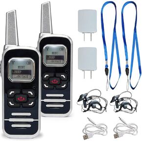 M6P Mini Walkie Talkies,1100mAh Battery Rechargeable,128 Channels,Long Range Walkie Talkies with FM Radio Function,LCD Display, Two Way Radio for Trip Camping Hiking Workplace,Black 2 Pack