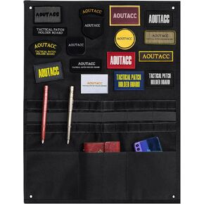AOUTACC Tactical Military Patch Holder Board Hook & Loop Morale Patch Panel (Black, 45x58cm with MOLLE Webbing Pockets)