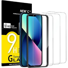 NEW'C [3 Pack Designed for iPhone 14, 13, 13 Pro (6.1 inches) Screen Protector Tempered Glass with easy installation tool included,Case Friendly Ultra Resistant