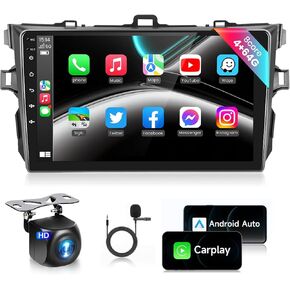 8 Core 4G 64G Car Stereo for Toyota Corolla 2009-2013 Radio with 9inch 1280X720P IPS Touchscreen/Wireless Carplay/Android Auto/DSP 32 EQ/BT 5.0/FM/RDS/WiFi/AHD Backup Camera/MirrorLink