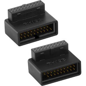 2-Pack 90 Degree Up & Down Angle USB 3.0 Motherboard Adapter, L Turn 19Pin/20Pin Male to Female Extension Adapter, Socket for Desktop PC Motherboard Internal Connector
