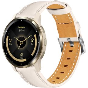18mm Leather Watch Band Compatible with Garmin Venu 3S/Venu 2S/Vivoactive 4S/Vivomove 3S/Forerunner 265S/Forerunner 255S, Genuine Leather Soft Strap Quick Release Wristband for Women Men
