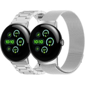 Metal Bands Compatible with Google Pixel Watch 3 45mm Watch Band,Stainless Steel Watch Band,milanese Replacement Watch Bands For Women(2 Pack)