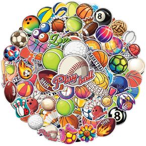 64pcs Sports Ball Stickers - Sport Sticker Waterproof Decals for Water Bottles Laptop Luggage Computer Scrapbooking Teens Adults Girls Kids Funny Party Birthday Decorations