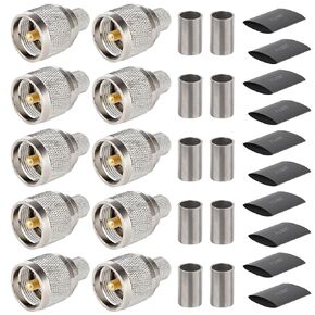 XRDS -RF PL259 UHF Male Coax Connectors 10PCS, PL259 Crimp Connector Kit for 50 Ohm LMR400 RG8 RG213 9913 Coaxial Cable, Ideal for Antenna, Radio, and Communication Systems