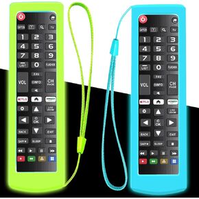 2Pack Case for LG TV Remote, Battery Cover Compatible with LG Remote Control for Smart TV AKB Series Universal TV Remote Cover Glow in The Dark Green Blue