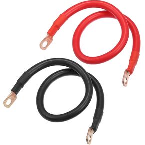 1 Pair Copper Battery Inverter Cables, 2 AWG Gauge 20" Battery Cable Universal for Car Vehicle RV Durable Pure Copper Black Red with 3/8" Ring