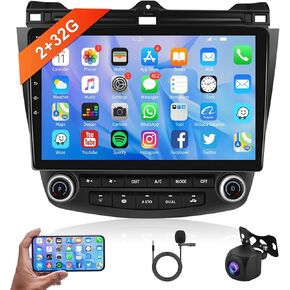 2+32G Android Car Radio for Honda Accord 2003 2004 2005 2006 2007 Car Stereo with Mirror Link, 10.1 Inch Touch Screen Head Unit with Bluetooth GPS Navigation WiFi FM/RDS EQ AHD Backup Camera SWC MIC