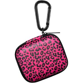 WIRESTER Portable Wireless Headphone Case, Earphone Storage Bag Carrying Case, Earbud Holder with Carabiner Compatible with Raycon Fitness Bluetooth True Wireless Earbuds - Black Hot Pink Leopard