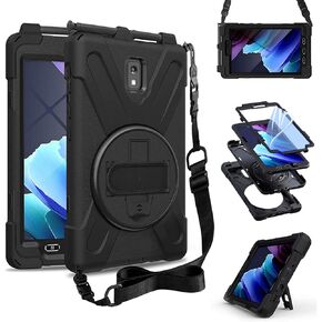 ZenRich Galaxy Tab Active 3 Case, SM-T570/SM-T575/SM-T577 Case with Kickstand Hand Strap and Shoulder Strap Shockproof Case for Samsung Galaxy Tab Active 3 8 inch Black